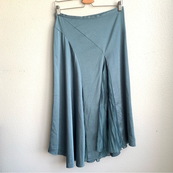Vince Satin Midi Skirt 4 Pleated Mixed Media Asymmetrical - Picture 9 of 16
